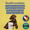 Probiotica+ hoofdvoordelen met hond bij het zakje en trustbadges